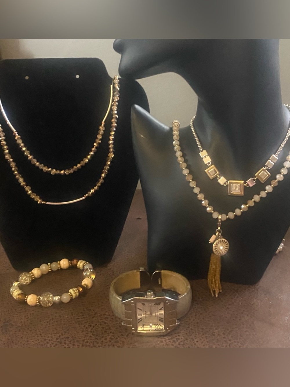 Cream, Champagne, Amber, Gray, Gold, Silver Shimmery Necklaces, Watch & Bracelet